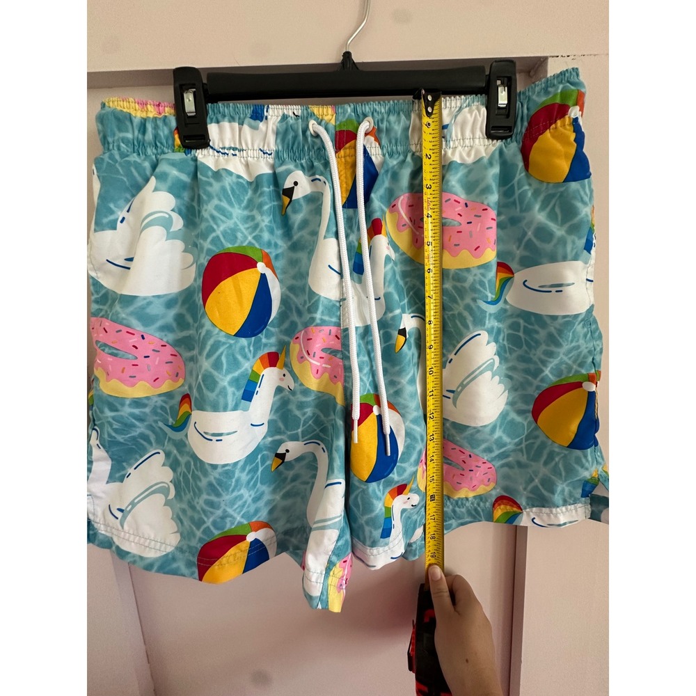 George Mens Blue Pool Float Print Swim Trunks Unicorn Swan Donut Size Large - Picture 3 of 7